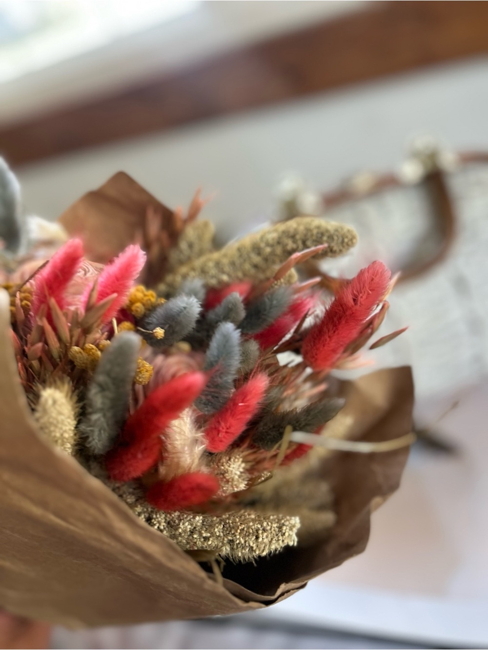 Natural choice Dried Floral Bouquet with Red & Gray Accents new